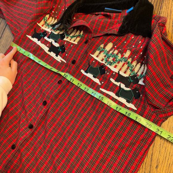 Vintage Karen Scott Sport Scottish Terrier Plaid Christmas Button Down Women M - Picture 7 of 9